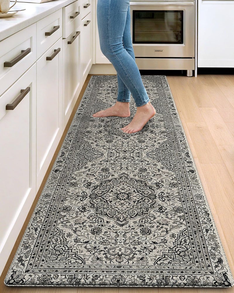 DEXI Kitchen Mats for Floor Cushioned, 23x86 Large Long Runner Rug Non Slip, Waterproof Soft Comfort Standing Padded Anti Fatigue Decorative, Brown Grey - Image 1