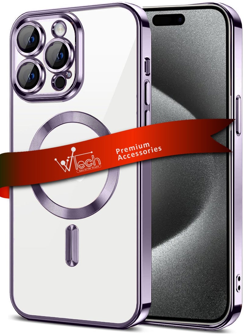 Wtech - Magsafe Shockproof Luxury Plating Hybrid Clear PC Case Cover For Apple iPhone 15 Pro Max 2023 Eggplant Purple - Image 1