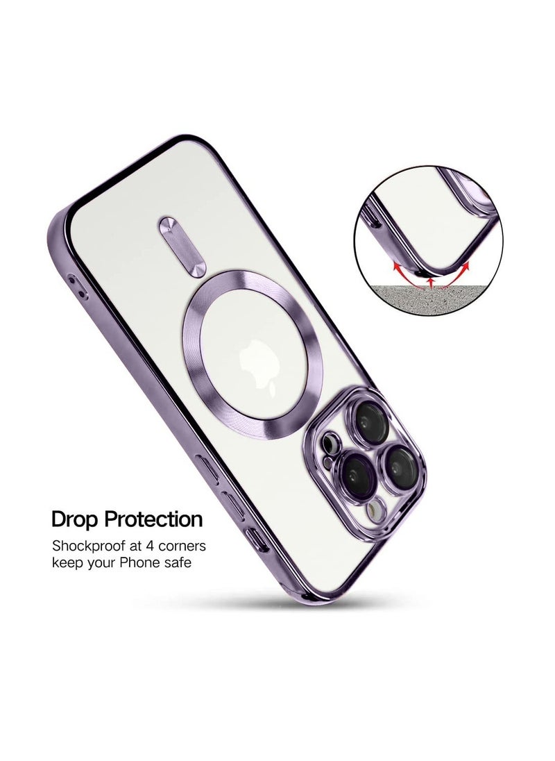Wtech - Magsafe Shockproof Luxury Plating Hybrid Clear PC Case Cover For Apple iPhone 15 Pro Max 2023 Eggplant Purple - Image 1
