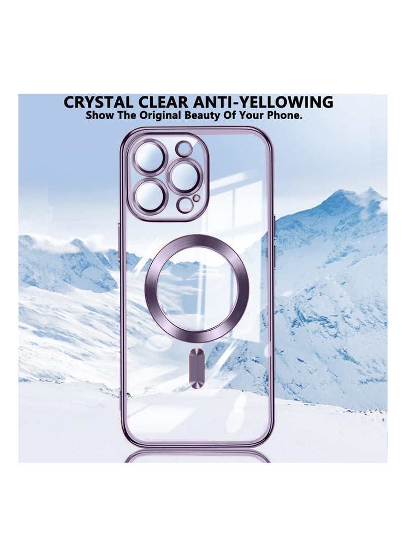 Wtech - Magsafe Shockproof Luxury Plating Hybrid Clear PC Case Cover For Apple iPhone 15 Pro Max 2023 Eggplant Purple - Image 1