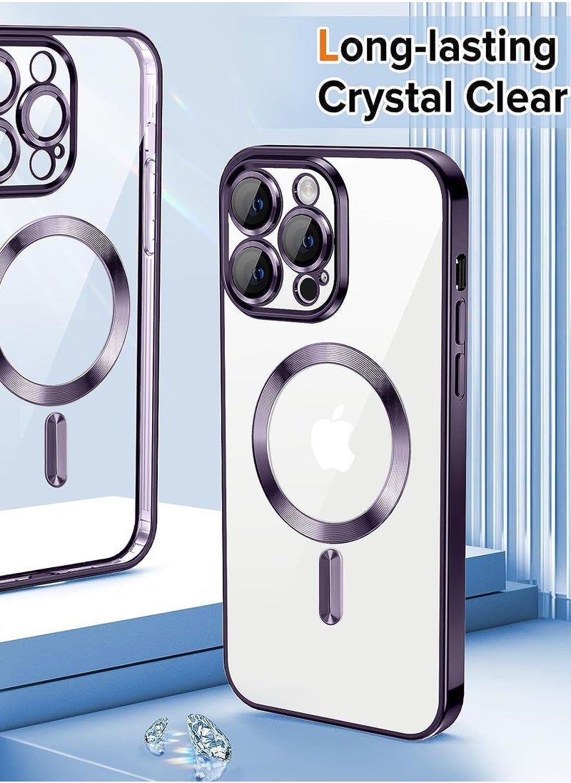 Wtech - Magsafe Shockproof Luxury Plating Hybrid Clear PC Case Cover For Apple iPhone 15 Pro Max 2023 Eggplant Purple - Image 1