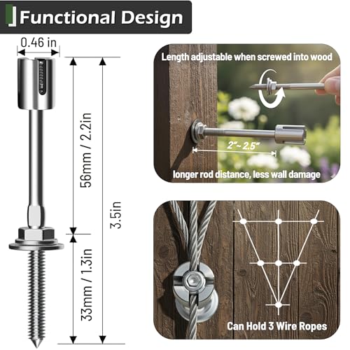 Acemaker Wire Trellis for Climbing Plants Outdoor, 20-Set Wall Wire Trellis Kit with 5/64"(2mm) x 98ft Stainless Steel Cable & Cutter, T316 Espalier System for Fence and Garden DIY Projects - Image 5
