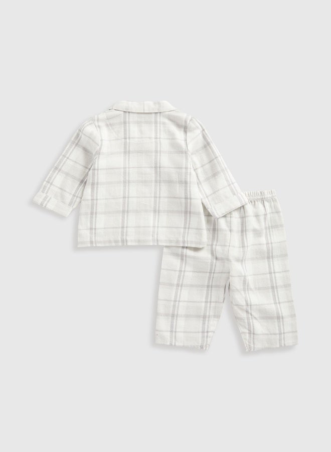 mothercare Grey Check Woven Baby Pyjamas  - Image 5