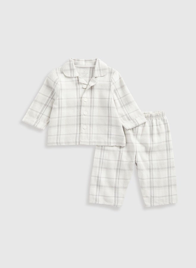 mothercare Grey Check Woven Baby Pyjamas  - Image 1