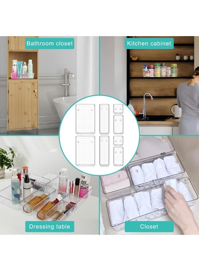 8 Pcs Desk Drawer Organizers Trays Set Clear Acrylic Storage Bins Bathroom Drawer Tray Dividers Vanity Trays Organizer for Bedroom Dresser Makeup Kitchen Utensil Office