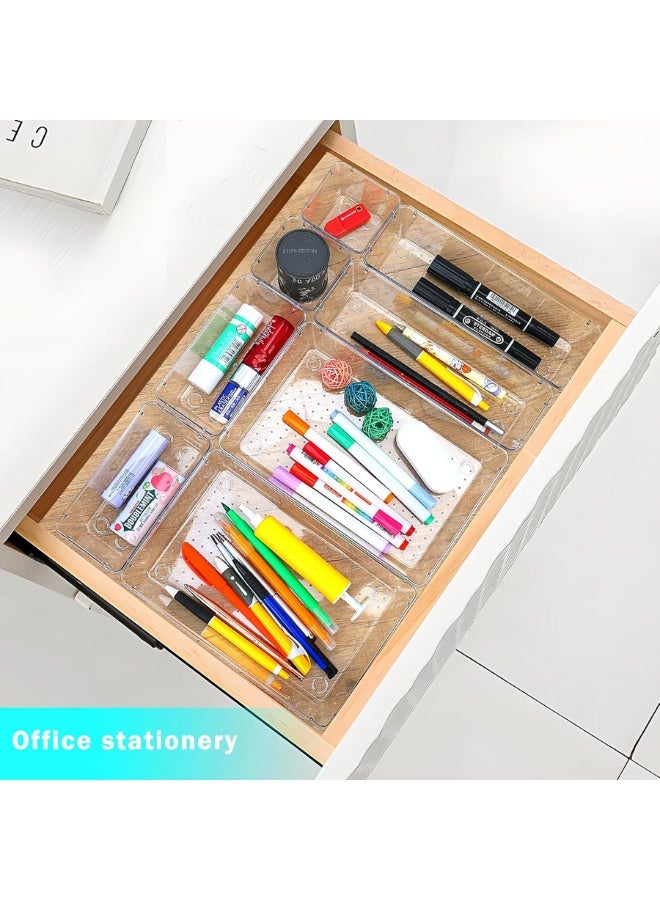 8 Pcs Desk Drawer Organizers Trays Set Clear Acrylic Storage Bins Bathroom Drawer Tray Dividers Vanity Trays Organizer for Bedroom Dresser Makeup Kitchen Utensil Office