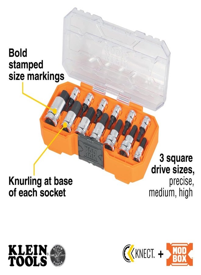 Klein Tools 65213HEXM Knurled Hex Bit Metric Socket Set, 1/4, 3/8 and 1/2-Inch Drives, Premium Cr-V Steel, Metric Sizes 2 mm to 14 mm, MODbox Case, 13-Piece - Image 2