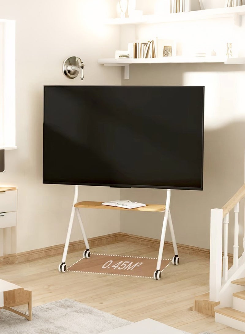 XiuWoo TV Stand for 42 to 75Inch LCD LED OLED Screens, Portable TV Stand on Wheels, Height Adjustable Mobile TV Cart with Wood Media Shelf, Heavy Duty Portable TV Stand Up to 110Lbs  - Image 2
