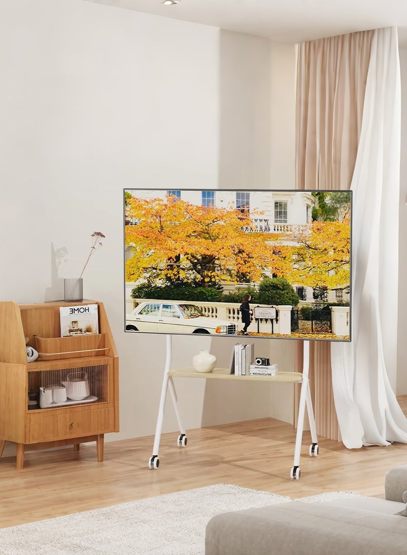 XiuWoo TV Stand for 42 to 75Inch LCD LED OLED Screens, Portable TV Stand on Wheels, Height Adjustable Mobile TV Cart with Wood Media Shelf, Heavy Duty Portable TV Stand Up to 110Lbs  - Image 1