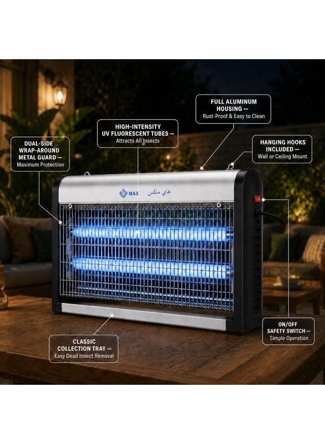 Hi Max Electric Bug Zapper & UV Insect Killer Lamp - 16W High-Voltage Mosquito Trap & Fly Killer Machine with Aluminum Housing - Chemical-Free Pest Control for Indoor - Silent Mosquito Catcher for Home - 34cm Wide, large Area Coverage, Child-pet Safe, Hanging/Wall Mount - Image 2