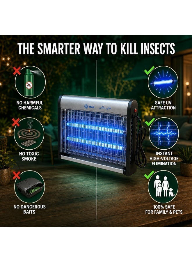 Hi Max Electric Bug Zapper & UV Insect Killer Lamp - 16W High-Voltage Mosquito Trap & Fly Killer Machine with Aluminum Housing - Chemical-Free Pest Control for Indoor - Silent Mosquito Catcher for Home - 34cm Wide, large Area Coverage, Child-pet Safe, Hanging/Wall Mount - Image 4