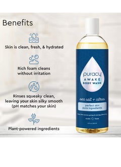 puracy Puracy Body Wash, Natural Body Wash, 98.6% Pure Plant Ingredients, Moisturizing Shower Gel for Women Men Kids, Body Soap for Dry Sensitive Skin. Gently Scented with Citrus & Sea Salt, 12 Oz (2-Pack)  - Image 2