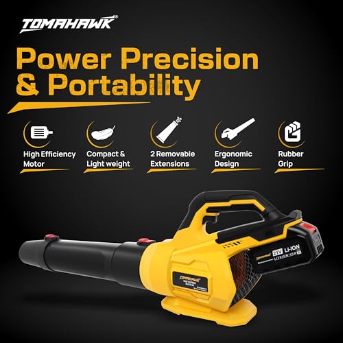 Tomahawk BLB-8130 20V Brushless Cordless Leaf Blower with 2×3.0Ah Batteries, 150 MPH Air Speed, 125 CFM Airflow, 4 Nozzles, Fast Charger & Carry Bag – Powerful Garden Cleaning Tool - Image 2