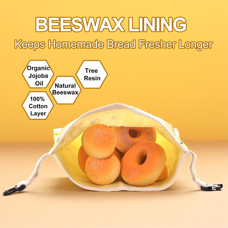 Cnkaite 2 Pack Reusable Beeswax Bread Bags for Homemade Sourdough Bread, 17"Ã—13" XL Cotton Beeswax Bags Keep Bread Fresh Sourdough bag, Freezer Safe Storage Container Keep Loaf Fresh - Image 2