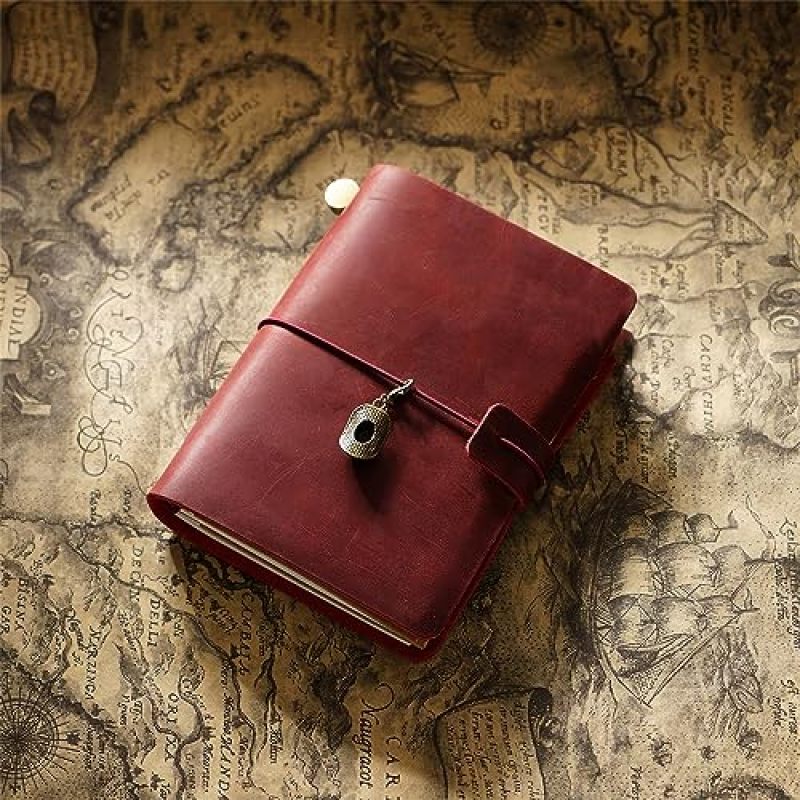 Genuine Leather Notebook Cover: 13.5 X 10.5 X 2.5 CM Red - Patina Developing, Refillable 64-Page Inserts Travelers Notebook for Digital-Free Travelers, Flight Attendants and Wanderers - Image 3