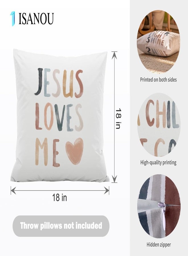 ISANOU Jesus Loves Me Throw Pillow Covers, Sun Decorate Pillow Covers for Nursery Baby Room Kids Room,Inspirational Bible Verses 18x18 Inch Pillowcase Set of 4 - Image 4