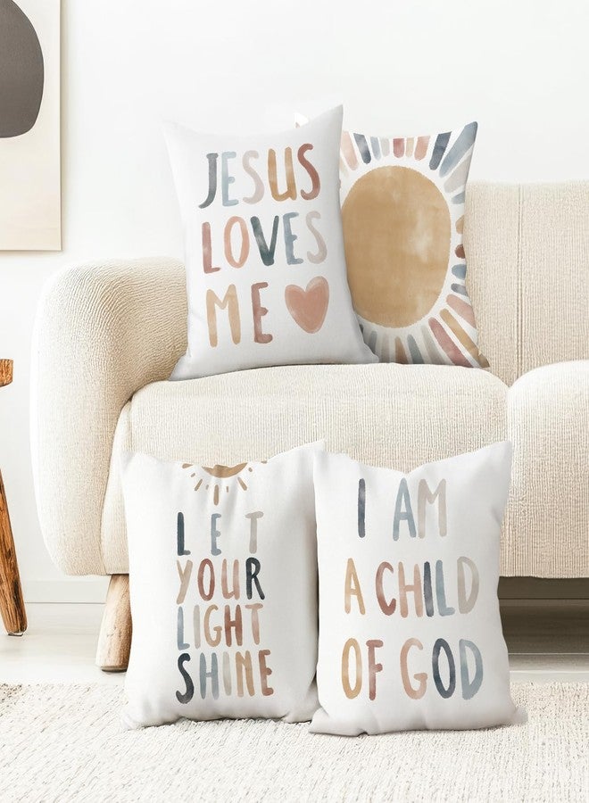 ISANOU Jesus Loves Me Throw Pillow Covers, Sun Decorate Pillow Covers for Nursery Baby Room Kids Room,Inspirational Bible Verses 18x18 Inch Pillowcase Set of 4 - Image 3