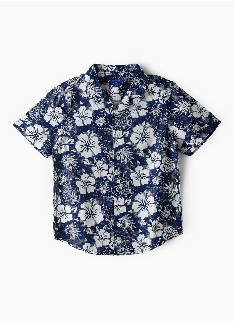 JAM Boys' Navy Blue Floral Print Cotton Shirt  - Image 1