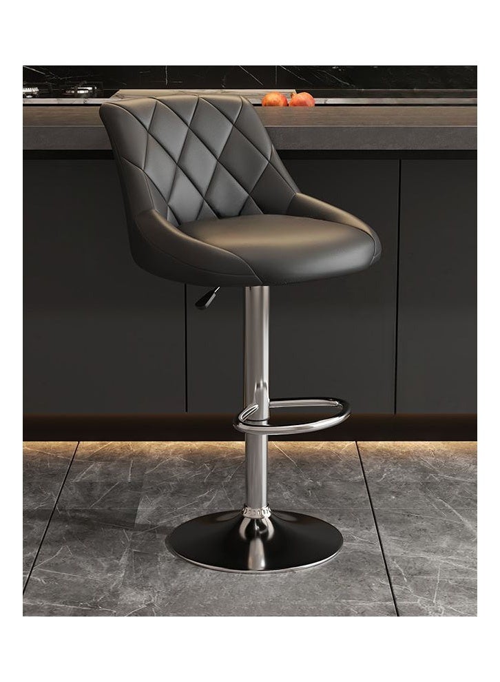 كيكي كرسي بار عصري من جلد البولي يوريثان باللون الأسود - ارتفاع قابل للتعديل ودوران باللون الأسود - Image 3