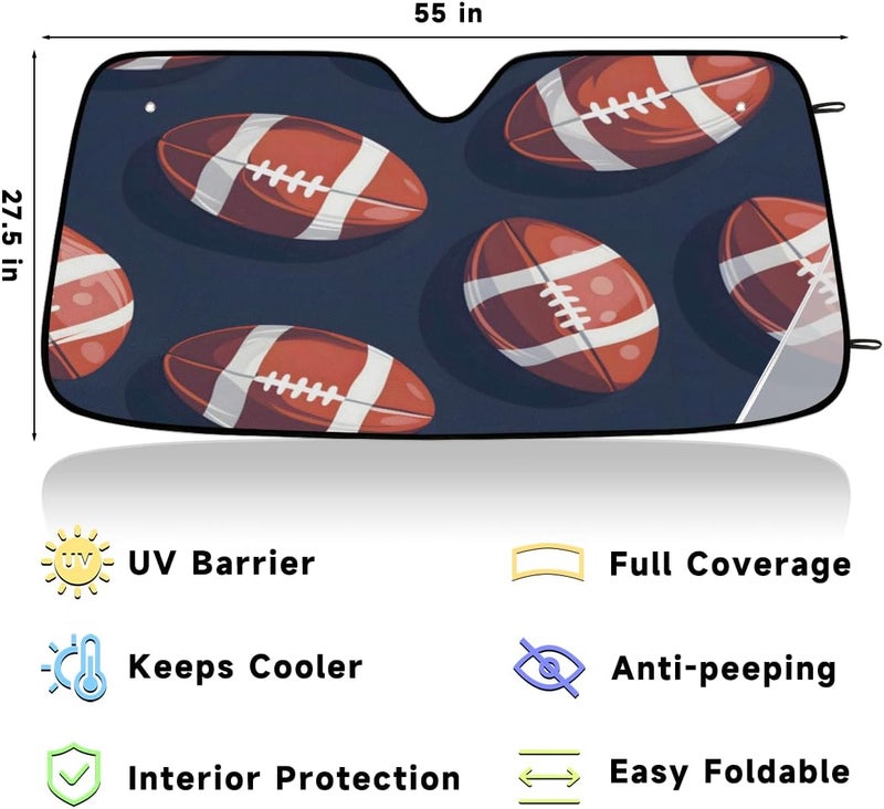 American Football Foldable Car Windshield Sun Shade, Lightweight Front Window Cover with Suction Cups, UV Block for Interior Protection, Portable, Rugby Sports - Image 3