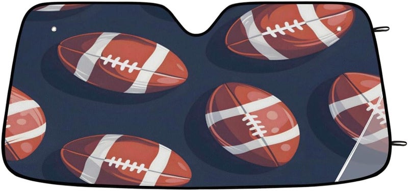 American Football Foldable Car Windshield Sun Shade, Lightweight Front Window Cover with Suction Cups, UV Block for Interior Protection, Portable, Rugby Sports - Image 2
