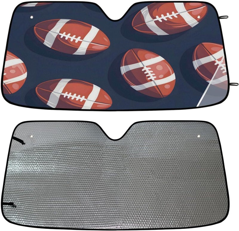 American Football Foldable Car Windshield Sun Shade, Lightweight Front Window Cover with Suction Cups, UV Block for Interior Protection, Portable, Rugby Sports - Image 4