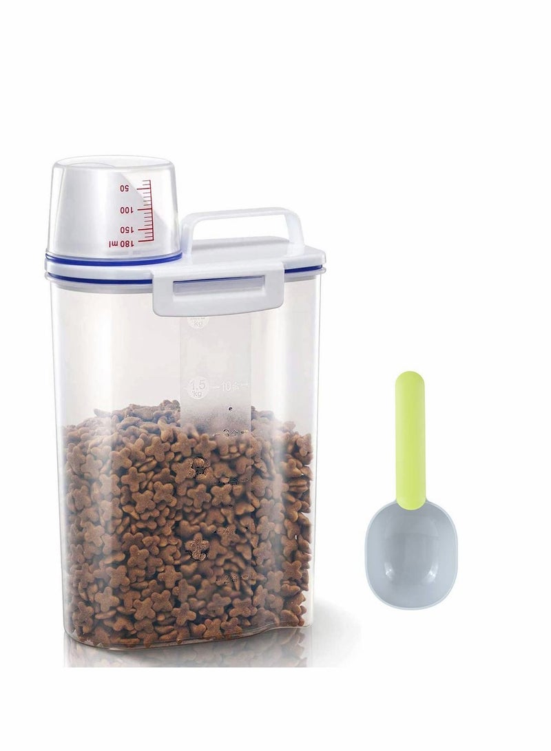 Excefore حاوية تخزين دقيق الطعام الجاف من البلاستيك للحيوانات الأليفة قطة كلب طائر، علبة تخزين طعام الحيوانات الأليفة مع ملعقة تحمل مكافآت الكلاب والقطط وعلبة الطعام المعدنية محكمة الإغلاق - Image 1