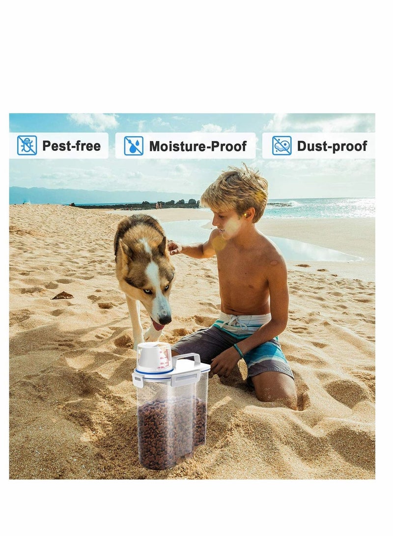 Excefore حاوية تخزين دقيق الطعام الجاف من البلاستيك للحيوانات الأليفة قطة كلب طائر، علبة تخزين طعام الحيوانات الأليفة مع ملعقة تحمل مكافآت الكلاب والقطط وعلبة الطعام المعدنية محكمة الإغلاق - Image 3