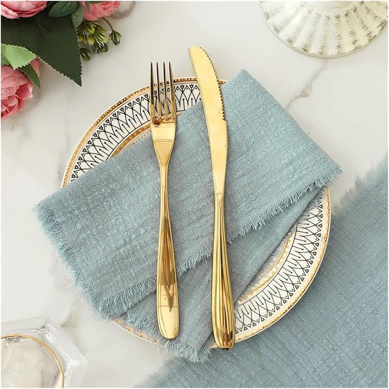 مناديل كتان زرقاء خضراء غبارية 10 قطع ديكور طاولة زفاف ريفي عيد الميلاد - Image 3