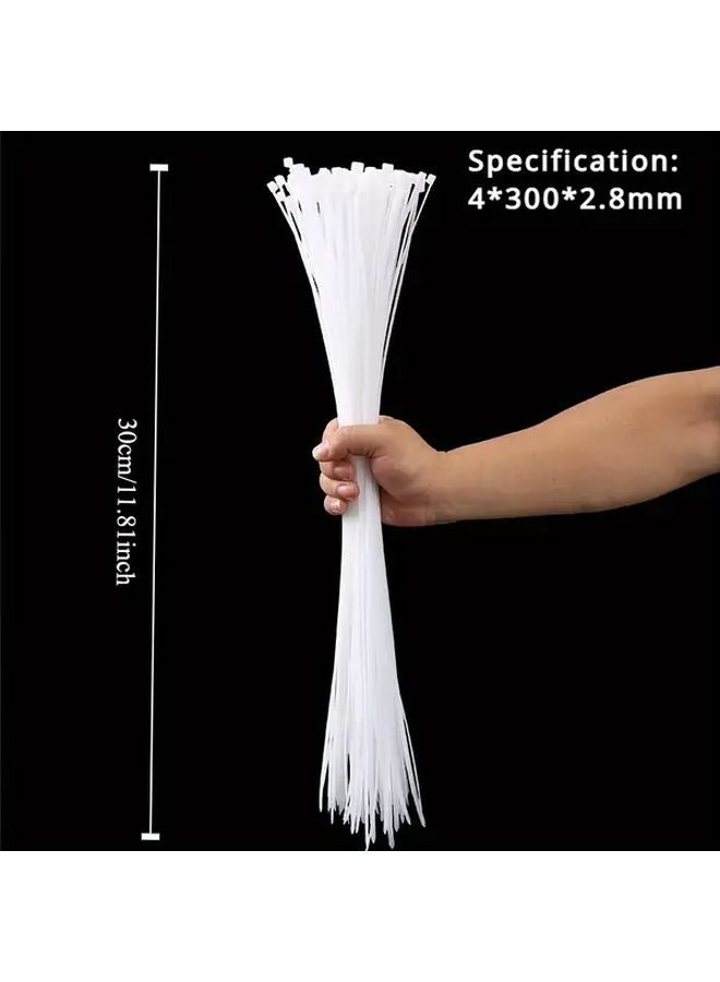 100pcs White Self Locking Cable Ties 4x300mm Floral Bouquet Packaging Nylon Straps - Image 1