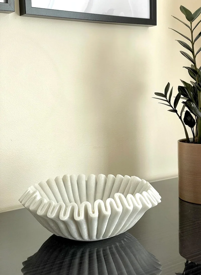 QUESERA HandCrafted Fluted Marble Bowl-6 inches