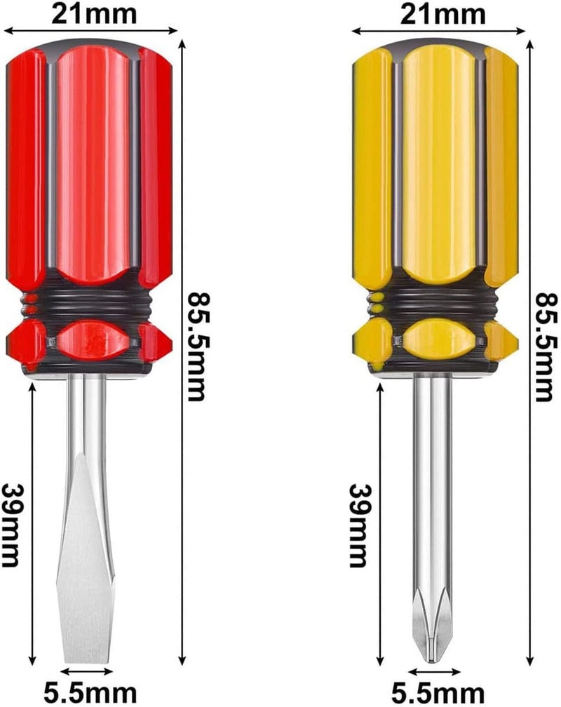 Buspoll Short Screwdriver Set: Two-Color Small Handle Stubby Screwdriver - Phillips & Flat Head - Image 2