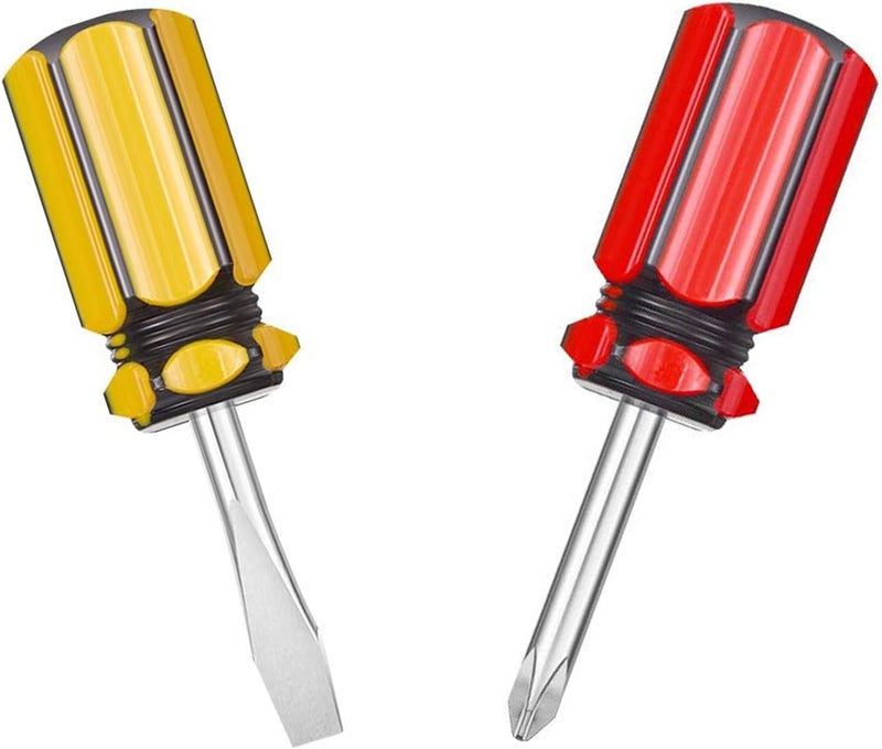 Buspoll Short Screwdriver Set: Two-Color Small Handle Stubby Screwdriver - Phillips & Flat Head - Image 1