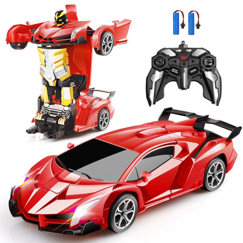 Blackma Remote Control Car Transform OneButton Deformation 360Rotating Drifting Transform Robot RC Car with LED Light Toy Gifts for 4 5 6 7 8 9 10 11 12 Years Old Boy Red - Image 2