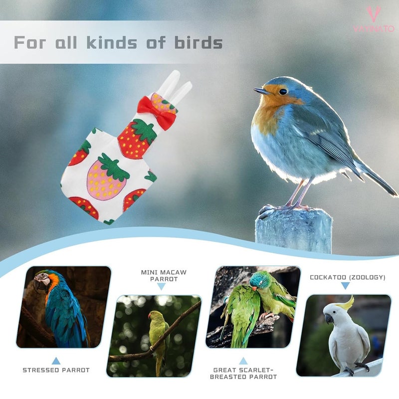 VAYINATO ® 1 Pcs Reusable Birds Diaper for Parrot, Budgies, Sun Conures, Lories & Small Birds | Soft Breathable Fabric, Secure Fit for Flight & Ground Use | Easy-Clean Bird Hygiene (Strawberry) - Image 4
