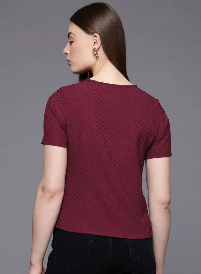 Freehand  Women Regular Fit Textured Crew Neck Short Sleeve Regular Top  | Best Price UAE