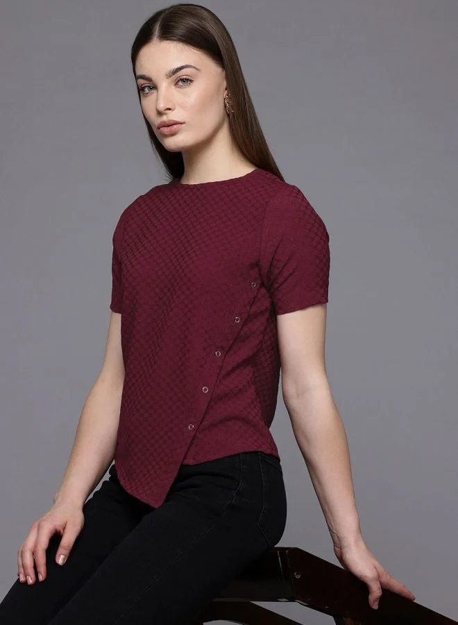 Freehand  Women Regular Fit Textured Crew Neck Short Sleeve Regular Top  | Best Price UAE