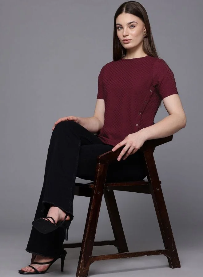 Freehand  Women Regular Fit Textured Crew Neck Short Sleeve Regular Top  | Best Price UAE