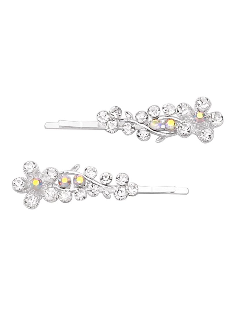 Rosemarie Collections - Rosemarie  Jubalee Womens Set of 2 Crystal Flower Rhinestone Bobby Pin Hair Clips Clear Crystal - Image 1
