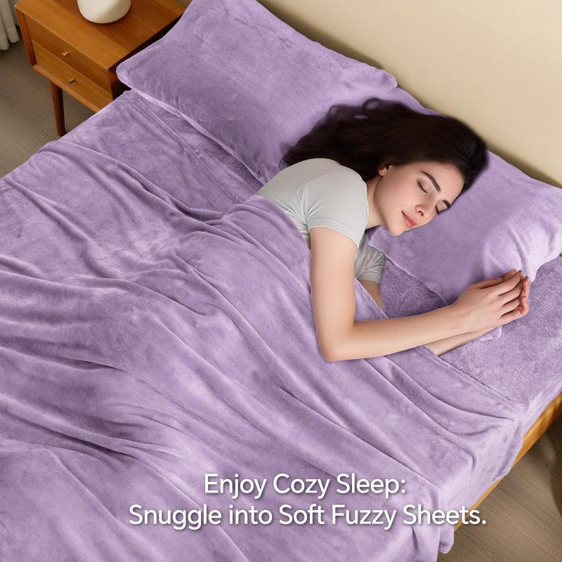 BEDELITE Flannel Sheets Queen Size Lavender - Super Soft Fleece Sheets Set Fluffy Extra Plush, 4 Piece(Include Fitted Sheet, Flat Sheet, 2 Pillowcases) - Image 3