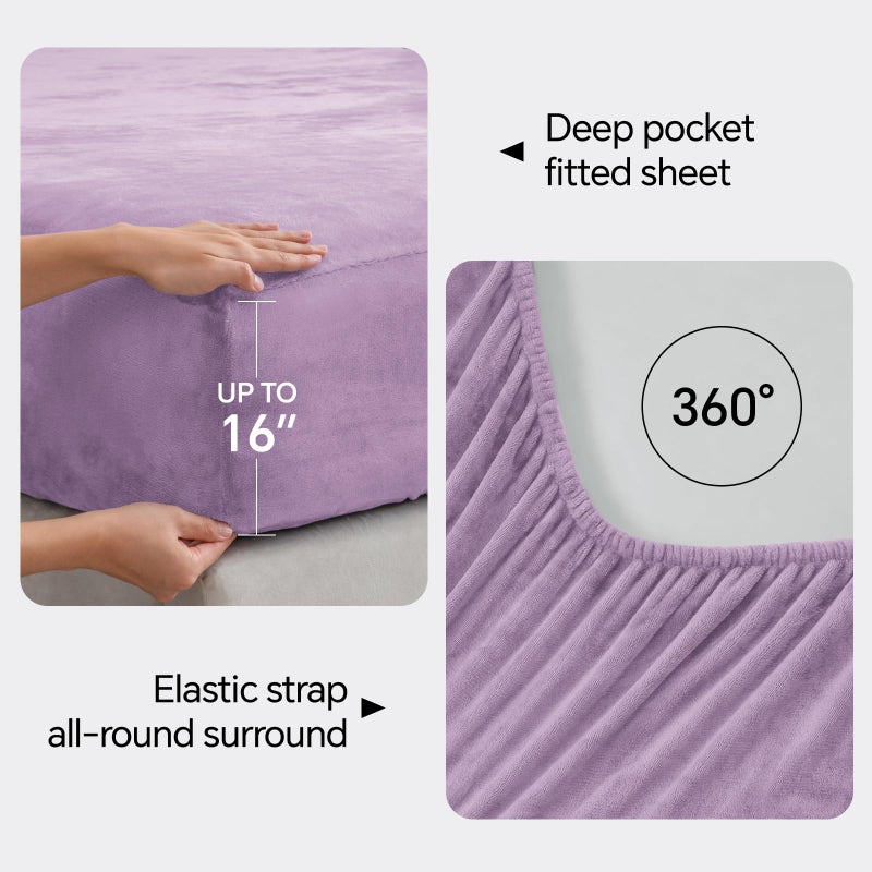 BEDELITE Flannel Sheets Queen Size Lavender - Super Soft Fleece Sheets Set Fluffy Extra Plush, 4 Piece(Include Fitted Sheet, Flat Sheet, 2 Pillowcases) - Image 4