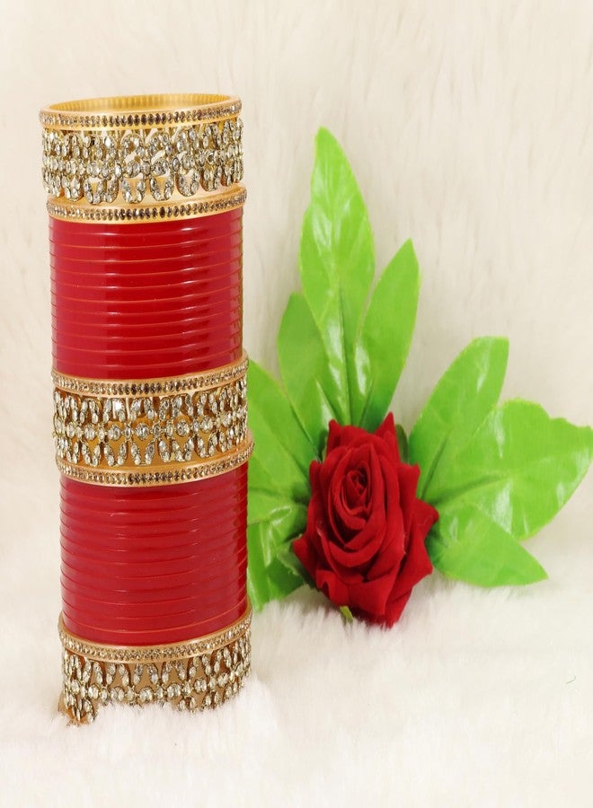 STYOLLO Premium Gold Plated Metal with Zircon Diamond Stone & Red Bangles Chuda Set For Bridal Women & Girls | Traditional Dulhan Bangles Set For Wedding, Party, Red Chooda-(SYL_ChudaSet-1-Red-2.8) - Image 3