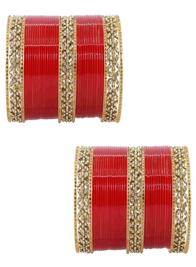 STYOLLO Premium Gold Plated Metal with Zircon Diamond Stone & Red Bangles Chuda Set For Bridal Women & Girls | Traditional Dulhan Bangles Set For Wedding, Party, Red Chooda-(SYL_ChudaSet-1-Red-2.8) - Image 2