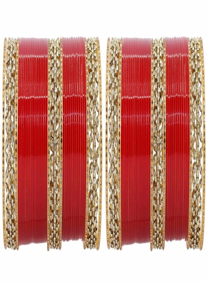 STYOLLO Premium Gold Plated Metal with Zircon Diamond Stone & Red Bangles Chuda Set For Bridal Women & Girls | Traditional Dulhan Bangles Set For Wedding, Party, Red Chooda-(SYL_ChudaSet-1-Red-2.8) - Image 1