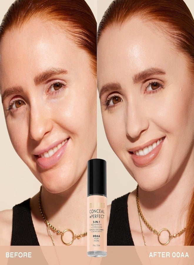 MILANI Milani Cosmetics Conceal + Perfect 2-In-1 Foundation + Concealer 00AA Ivory 30ml – Full Coverage, Lightweight, Long-Lasting, Water-Resistant, Oil-Free, Vegan & Cruelty-Free  - Image 2