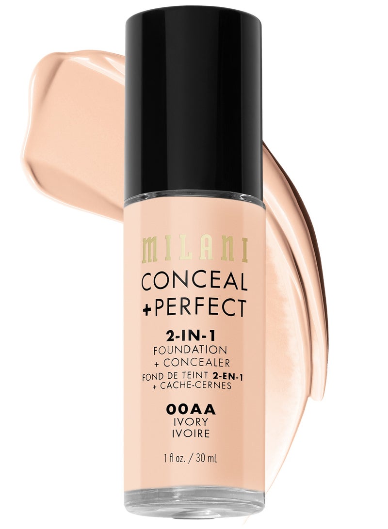 MILANI Milani Cosmetics Conceal + Perfect 2-In-1 Foundation + Concealer 00AA Ivory 30ml – Full Coverage, Lightweight, Long-Lasting, Water-Resistant, Oil-Free, Vegan & Cruelty-Free  - Image 1