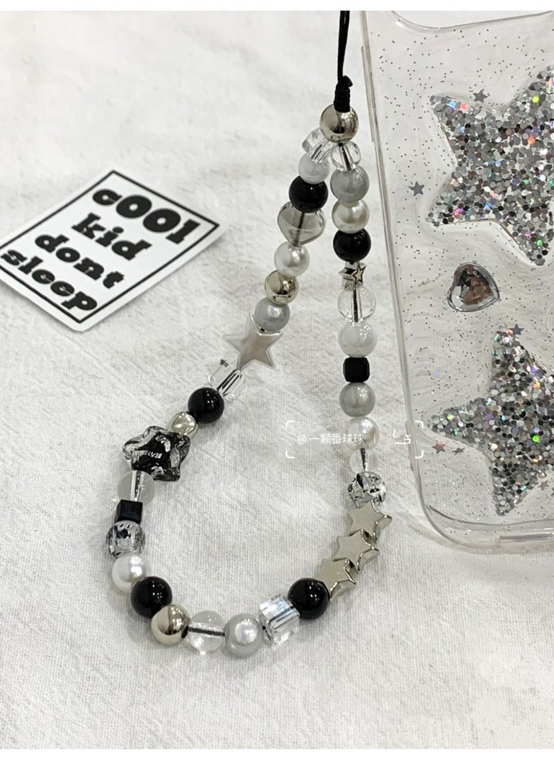NIBEMINENT Super Cute Beaded Phone Charm – Trendy Phone Chain Wrist Strap, Shining Beads Chain Lanyard for Cell Phone 