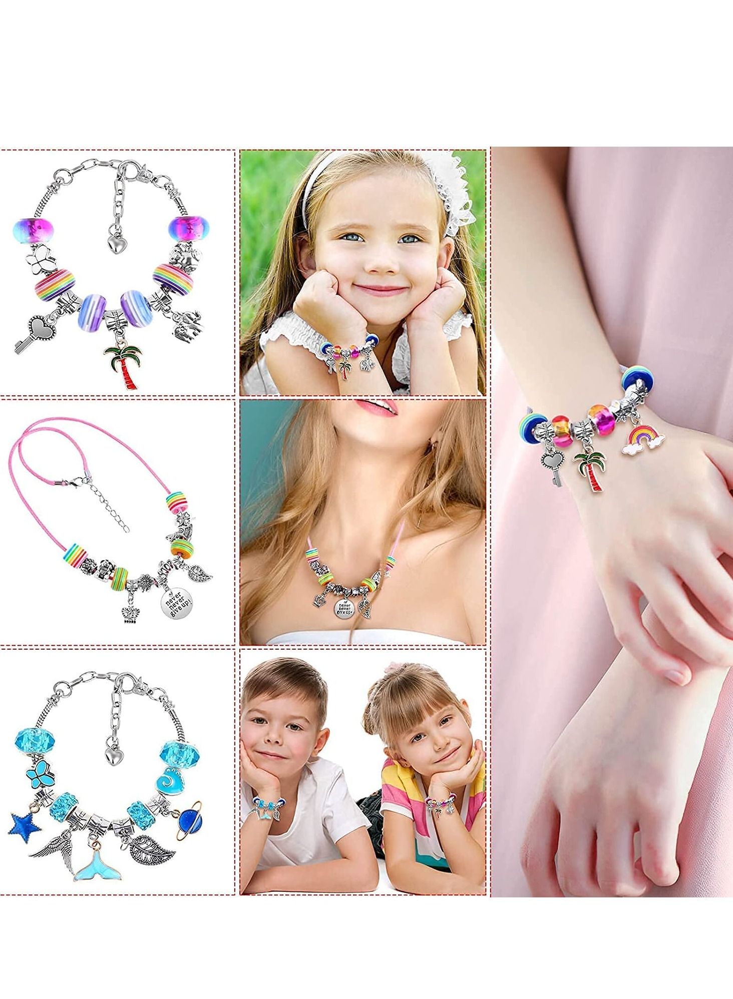 98 Pieces Charm Bracelet Making Kit, Including Jewelry Beads Snake Chain, DIY Gift Charm Beads for Girls, Jewelry Gift Set for Arts and Crafts 