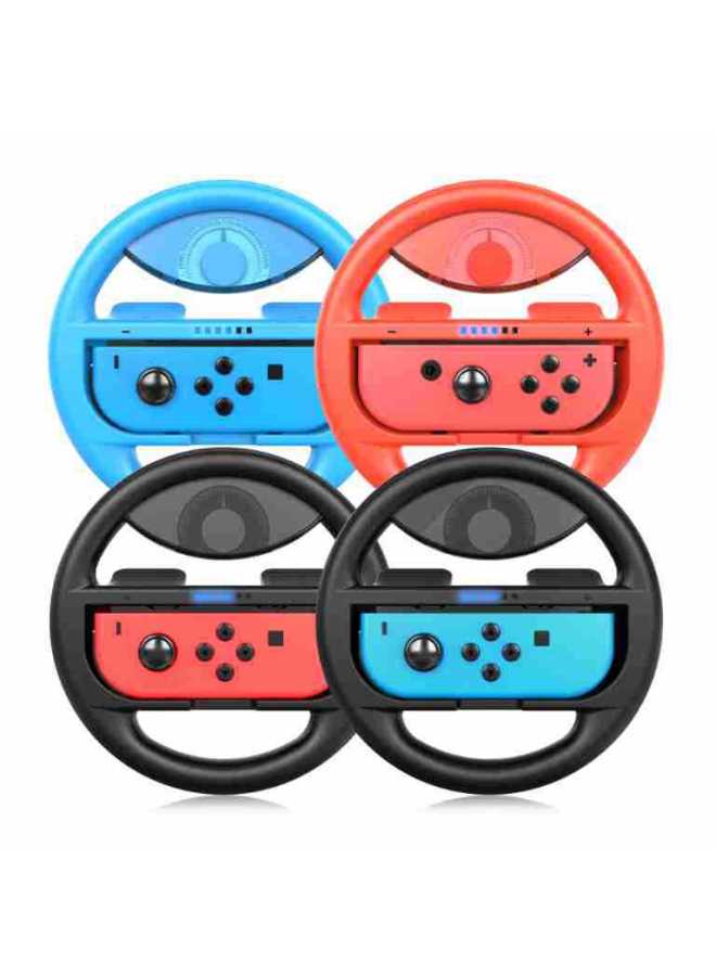 Wow Private Model JOYCON Game Steering Wheel Accessories Left And Right Small Handle Racing Nintendo Switch Accessories-Product Color:Red, Blue, Black And Black (steering Wheel Set Of 4) Does Not Include Joycon  - Image 1