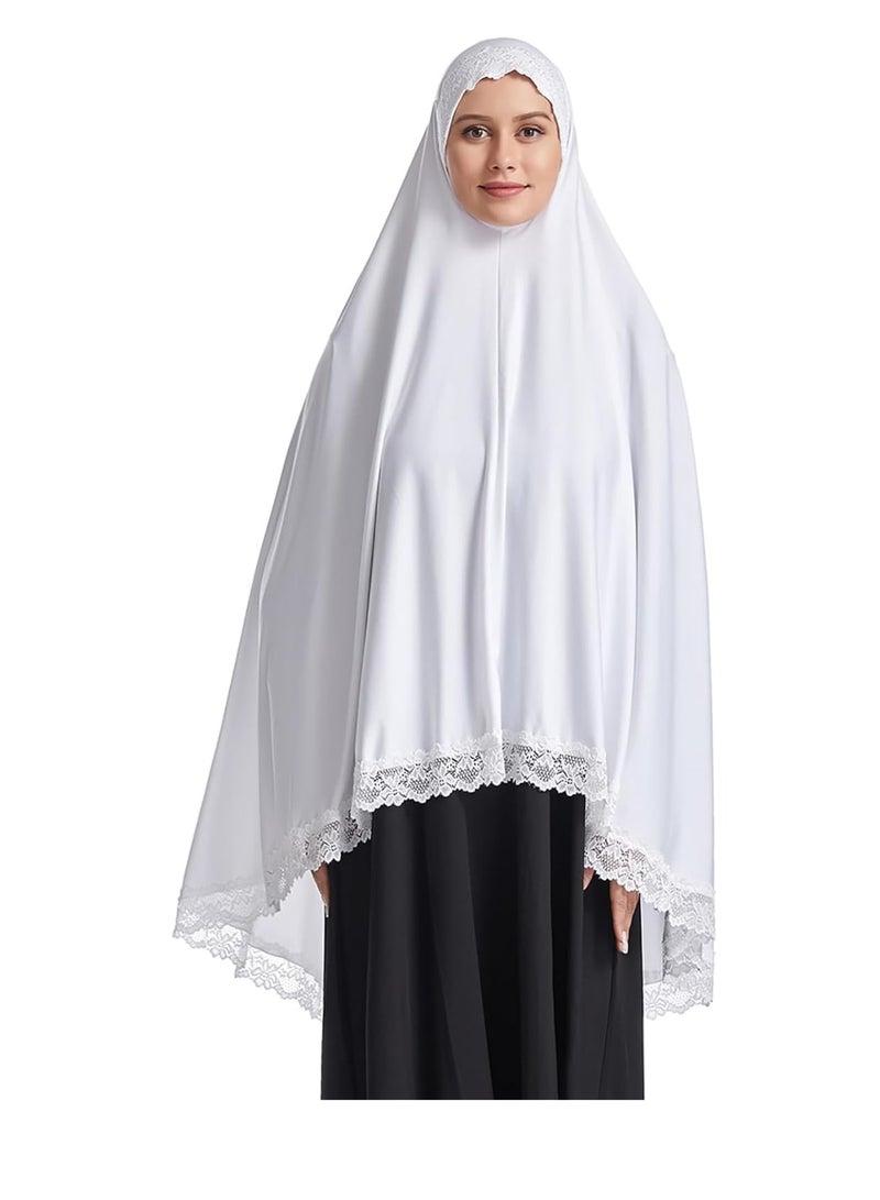 Zikra L Size Muslim Women Hijab Soft Lace Lady Long Hijab Scarf Lightweight Solid Color( White ) - Image 2